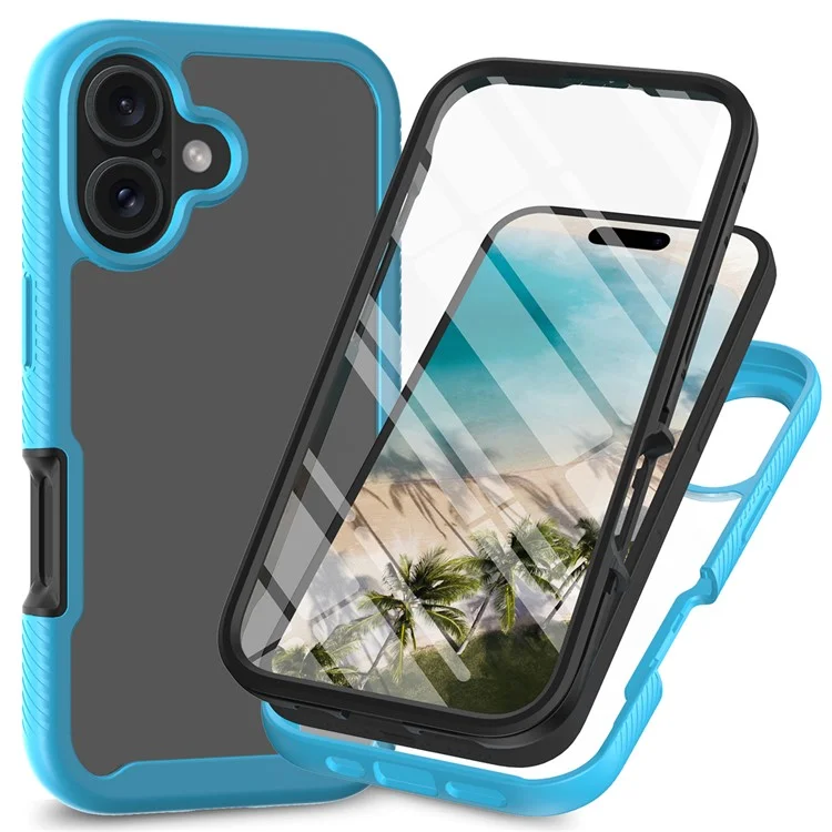 For iPhone 16 Case PC+TPU Clear Phone Cover with PET Screen Film - Black-Cellmalls