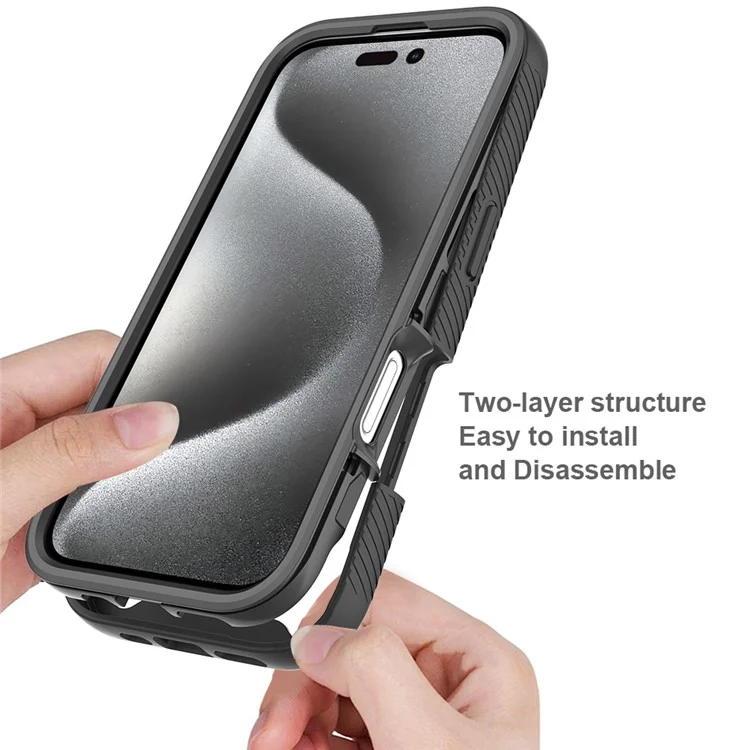 For iPhone 16 Pro Case PC+TPU Clear Phone Cover with PET Screen Film - Black-Cellmalls