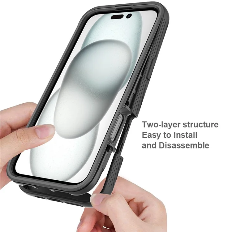 For iPhone 16 Plus Case PC+TPU Clear Phone Cover with PET Screen Film - Black-Cellmalls