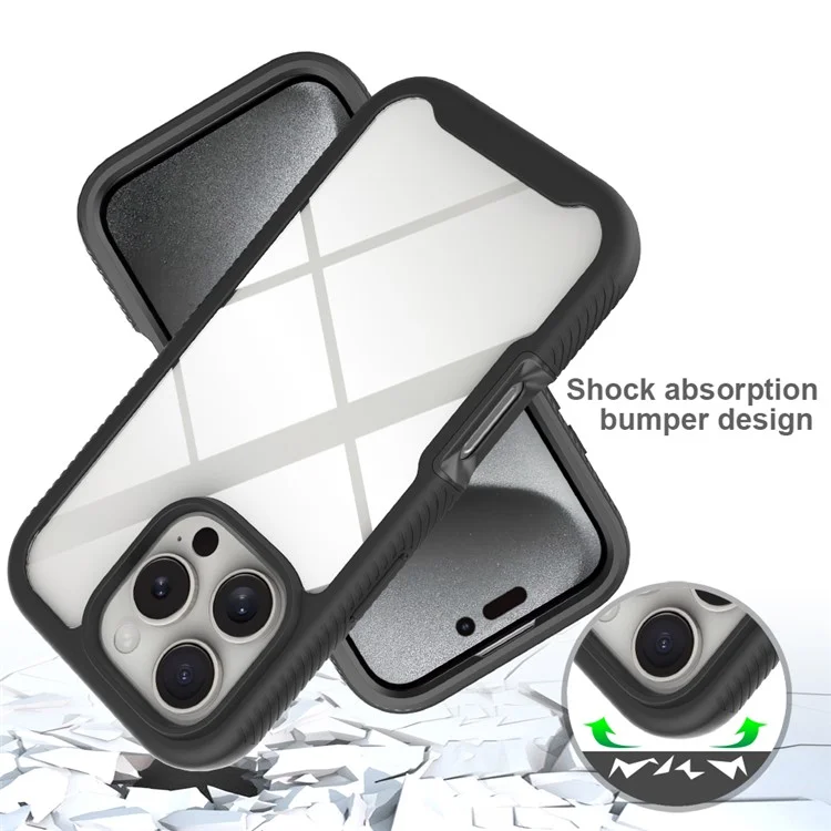 For iPhone 16 Pro Case PC+TPU Clear Phone Cover with PET Screen Film - Black-Cellmalls