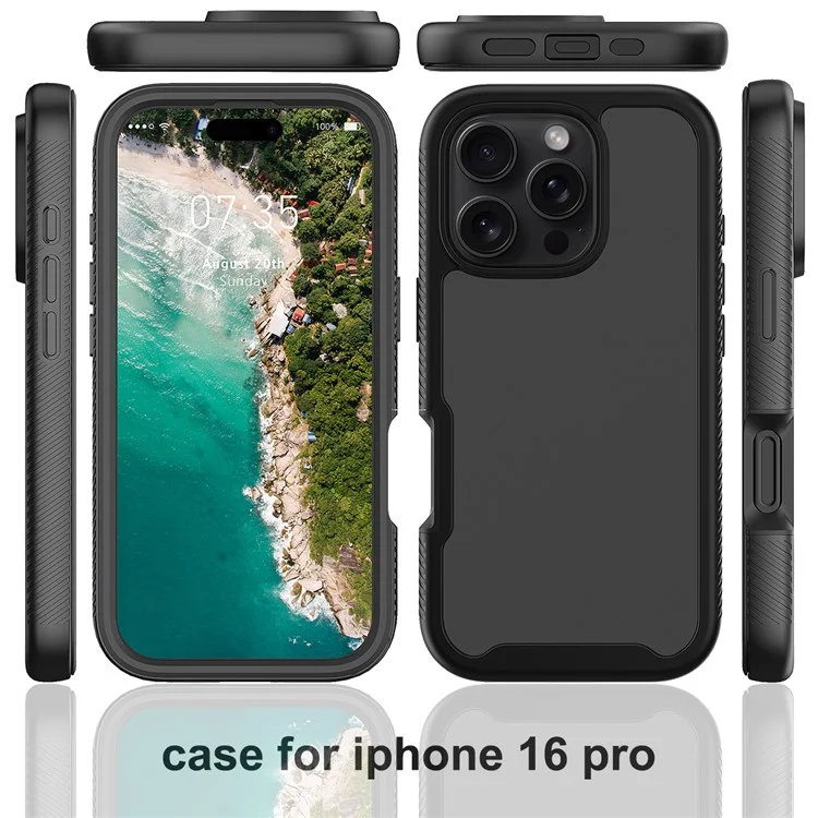 For iPhone 16 Pro Case PC+TPU Clear Phone Cover with PET Screen Film - Black-Cellmalls
