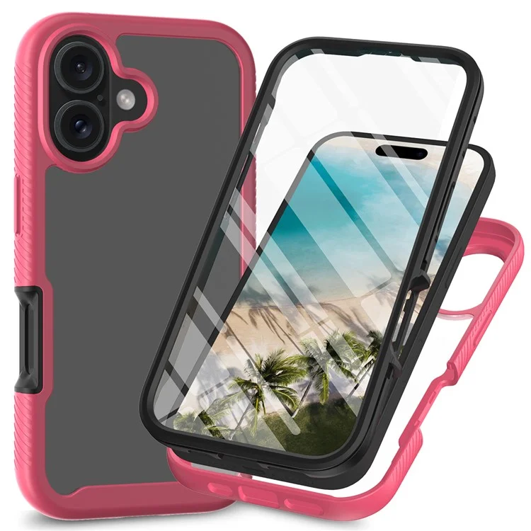 For iPhone 16 Plus Case PC+TPU Clear Phone Cover with PET Screen Film - Black-Cellmalls