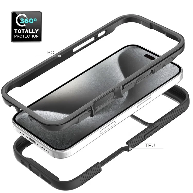 For iPhone 16 Pro Case PC+TPU Clear Phone Cover with PET Screen Film - Black-Cellmalls