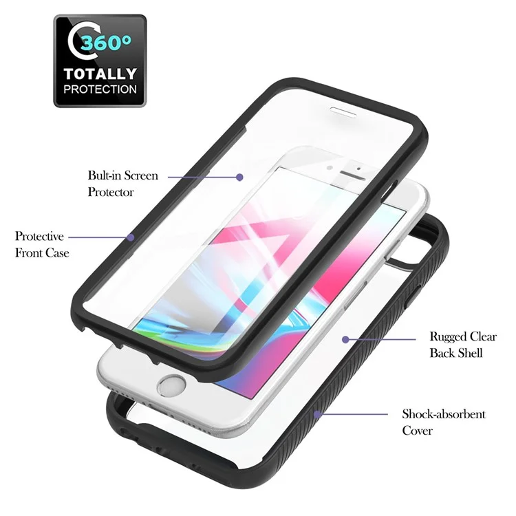 For iPhone 16e Case PC + TPU Phone Clear Back Cover with PET Screen Film - Black-Cellmalls