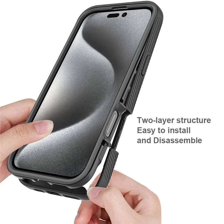 For iPhone 16 Pro Max Case PC+TPU Clear Phone Cover with PET Screen Film - Black-Cellmalls