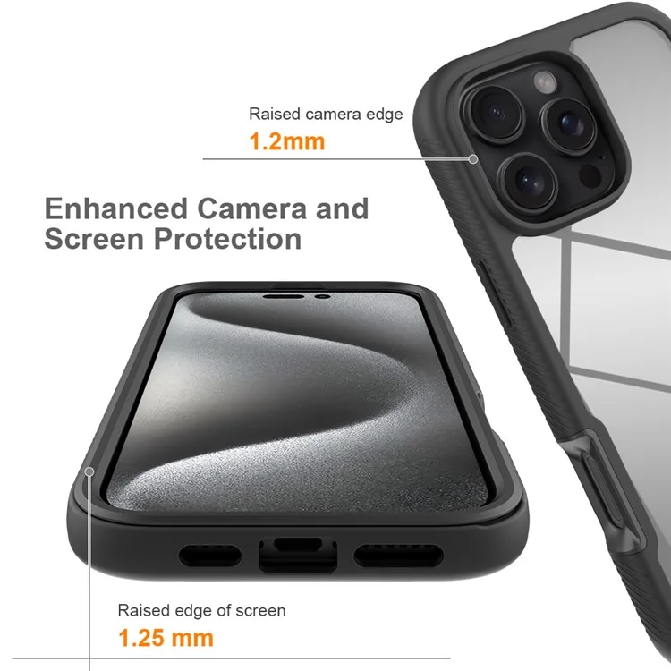 For iPhone 16 Pro Max Case PC+TPU Clear Phone Cover with PET Screen Film - Black-Cellmalls