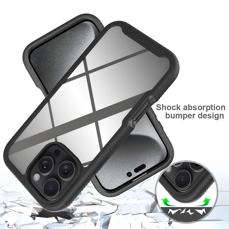 For iPhone 16 Pro Max Case PC+TPU Clear Phone Cover with PET Screen Film - Black-Cellmalls