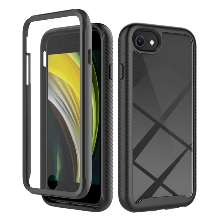 For iPhone 7 4.7 inch / 8 4.7 inch / SE (2020) / SE (2022) Full-Coverage PC+TPU Hybrid Phone Case with PET Screen Protector - Black / Black Frame-Cellmalls
