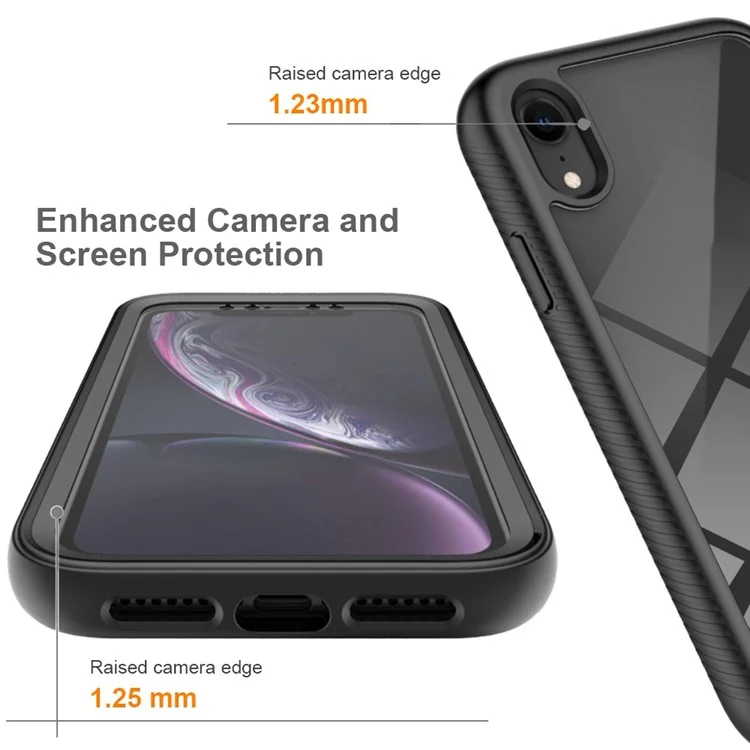 For iPhone XR 6.1 inch 3-in-1 Anti-scratch Phone Case Hard PC + Soft TPU Drop-proof Mobile Phone Hybrid Cover with PET Screen Protector - Black-Cellmalls