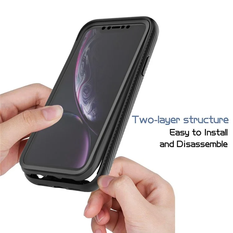 For iPhone XR 6.1 inch 3-in-1 Anti-scratch Phone Case Hard PC + Soft TPU Drop-proof Mobile Phone Hybrid Cover with PET Screen Protector - Black-Cellmalls