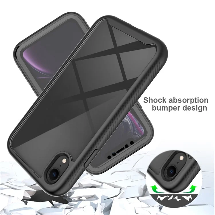 For iPhone XR 6.1 inch 3-in-1 Anti-scratch Phone Case Hard PC + Soft TPU Drop-proof Mobile Phone Hybrid Cover with PET Screen Protector - Black-Cellmalls
