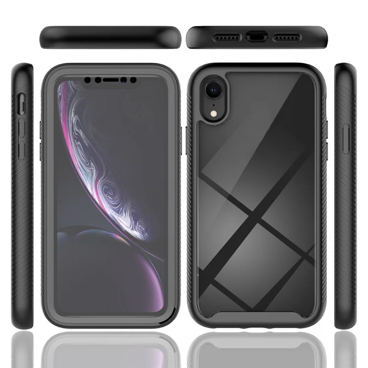 For iPhone XR 6.1 inch 3-in-1 Anti-scratch Phone Case Hard PC + Soft TPU Drop-proof Mobile Phone Hybrid Cover with PET Screen Protector - Black-Cellmalls