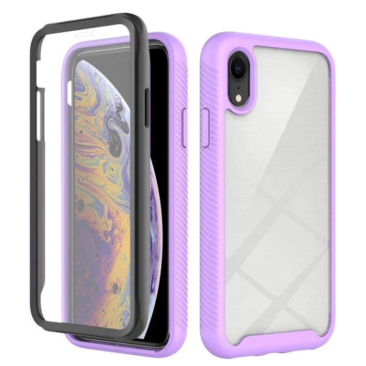 For iPhone XR 6.1 inch 3-in-1 Anti-scratch Phone Case Hard PC + Soft TPU Drop-proof Mobile Phone Hybrid Cover with PET Screen Protector - Black-Cellmalls