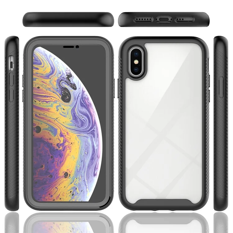 PC + TPU Full Body Protection Phone Case Cover with PET Screen Protector for iPhone XS 5.8 inch - Black-Cellmalls