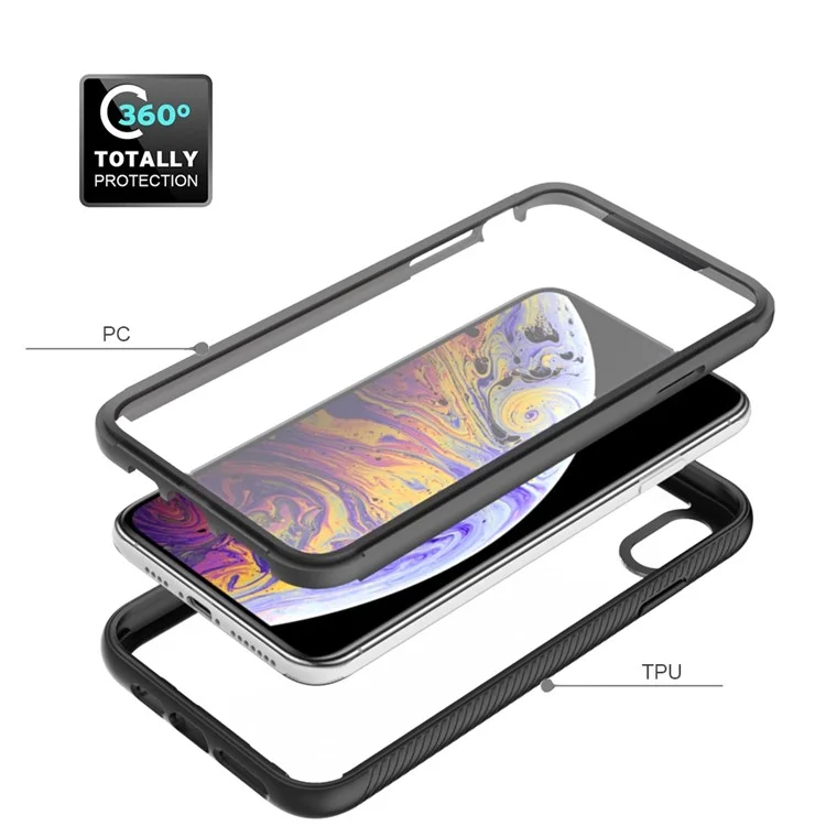 For iPhone XS Max 6.5 inch Anti-scratch Hard PC + Soft TPU Hybrid Cover Anti-drop Phone Case with PET Screen Protector - Black-Cellmalls