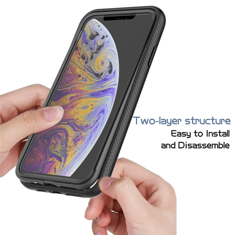 For iPhone XS Max 6.5 inch Anti-scratch Hard PC + Soft TPU Hybrid Cover Anti-drop Phone Case with PET Screen Protector - Black-Cellmalls
