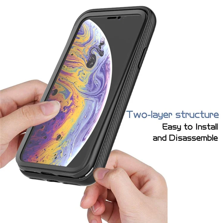 PC + TPU Full Body Protection Phone Case Cover with PET Screen Protector for iPhone XS 5.8 inch - Black-Cellmalls