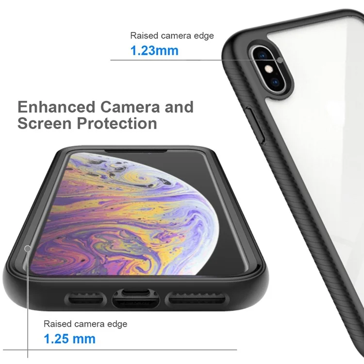 For iPhone XS Max 6.5 inch Anti-scratch Hard PC + Soft TPU Hybrid Cover Anti-drop Phone Case with PET Screen Protector - Black-Cellmalls