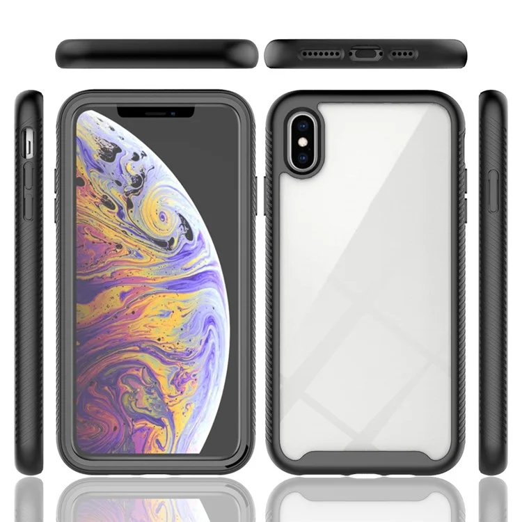 For iPhone XS Max 6.5 inch Anti-scratch Hard PC + Soft TPU Hybrid Cover Anti-drop Phone Case with PET Screen Protector - Black-Cellmalls
