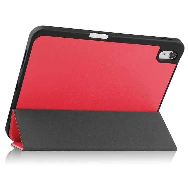 For iPad (2025) / 10.9 (2022) Stand Case Shock-Absorbent Leather Tablet Cover with Pen Slot - Red-Cellmalls