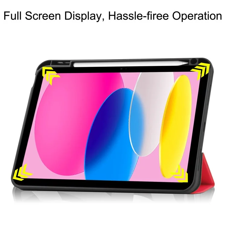 For iPad (2025) / 10.9 (2022) Stand Case Shock-Absorbent Leather Tablet Cover with Pen Slot - Red-Cellmalls