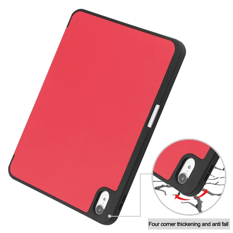 For iPad (2025) / 10.9 (2022) Stand Case Shock-Absorbent Leather Tablet Cover with Pen Slot - Red-Cellmalls