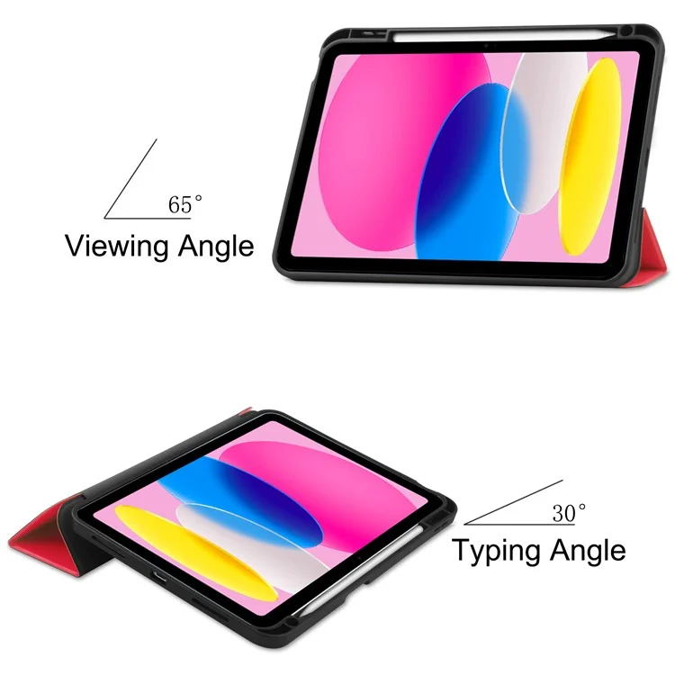 For iPad (2025) / 10.9 (2022) Stand Case Shock-Absorbent Leather Tablet Cover with Pen Slot - Red-Cellmalls