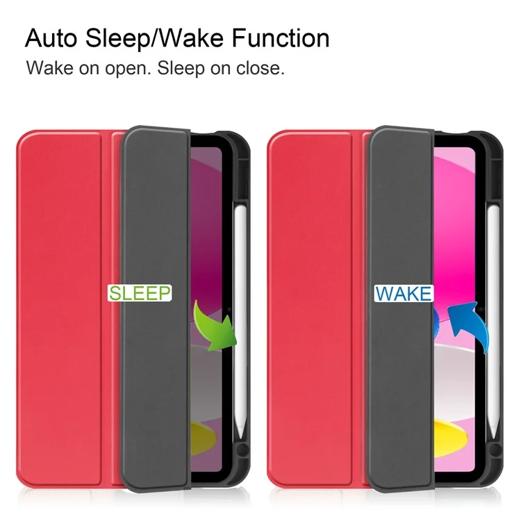 For iPad (2025) / 10.9 (2022) Stand Case Shock-Absorbent Leather Tablet Cover with Pen Slot - Red-Cellmalls