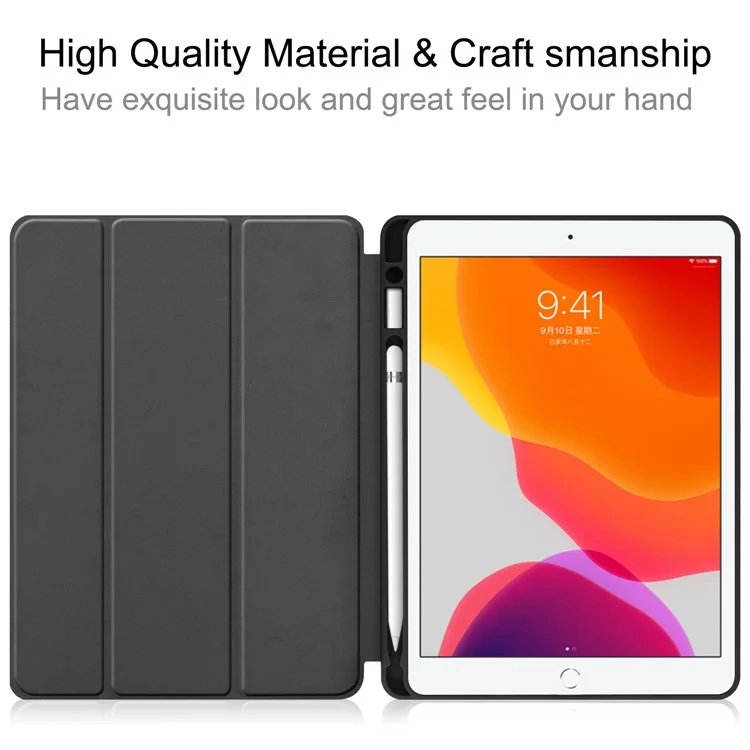 Leather Tablet Cover for iPad 10.2 (2021) / (2020) / (2019) Tri-Fold Stand Protection Case with Pen Slot - Black-Cellmalls