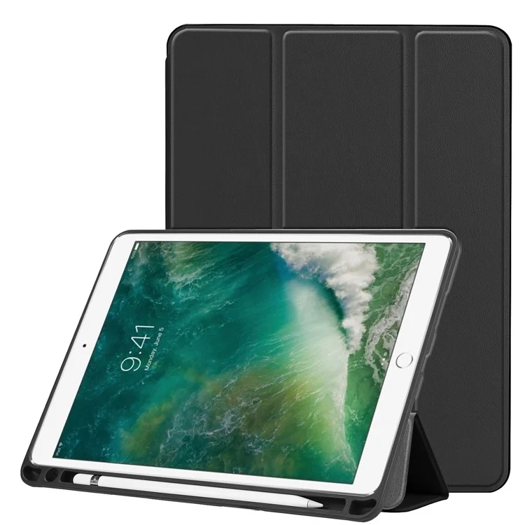 Tri-fold Stand PU Leather Smart Case with Pen Slot for iPad Air 10.5 (2019) / Pro 10.5-inch (2017) - Black-Cellmalls