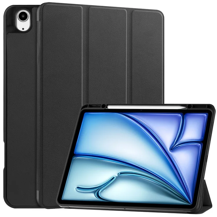 For iPad Air 13 (2025) / (2024) Stand Case Shock-Absorbent Leather Tablet Cover with Pen Slot - Black-Cellmalls