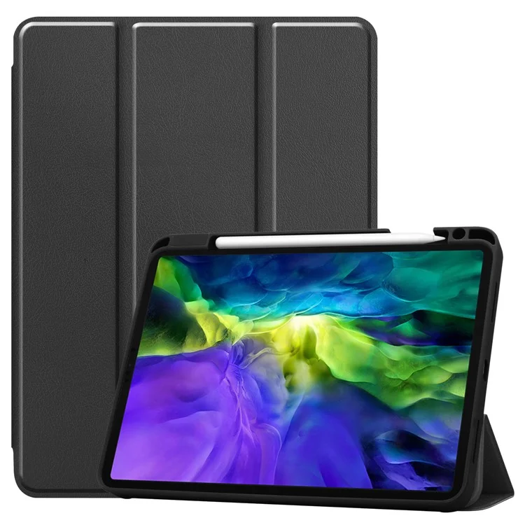 Tri-fold Leather Stand Smart Case with Pen Slot for  iPad Pro 11-inch (2022) / (2021) / (2020) / (2018) - Black-Cellmalls