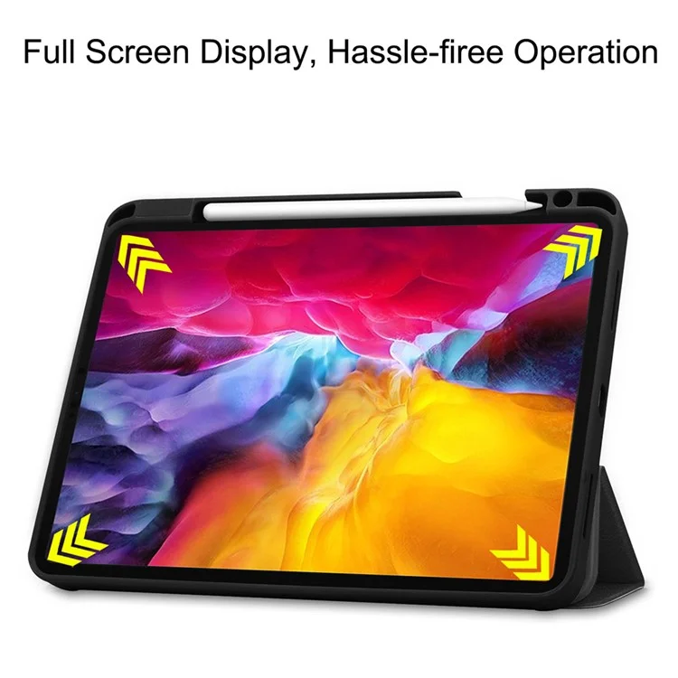 Stable Tri-fold Stand Stand Leather Tablet Cover Smart Case Shell with Pen Slot for iPad Pro 11-inch (2021) - Black-Cellmalls