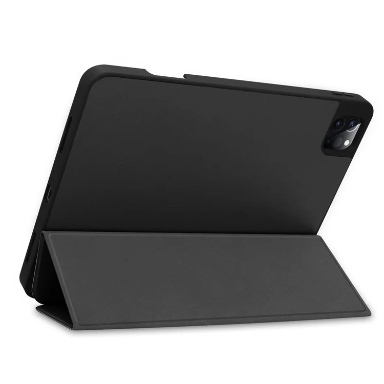 Tri-fold Leather Stand Smart Case with Pen Slot for  iPad Pro 11-inch (2022) / (2021) / (2020) / (2018) - Black-Cellmalls