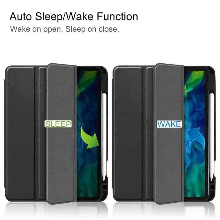 Tri-fold Leather Stand Smart Case with Pen Slot for  iPad Pro 11-inch (2022) / (2021) / (2020) / (2018) - Black-Cellmalls