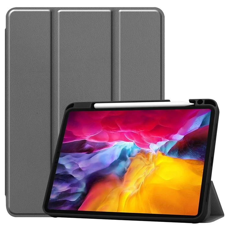 Stable Tri-fold Stand Stand Leather Tablet Cover Smart Case Shell with Pen Slot for iPad Pro 11-inch (2021) - Black-Cellmalls