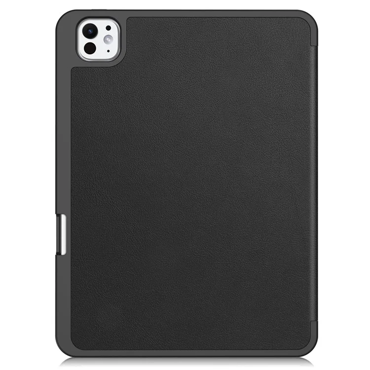 For iPad Pro 11 (2024) Leather Case Drop-proof Tri-fold Stand Tablet Cover with Pen Slot - Black-Cellmalls