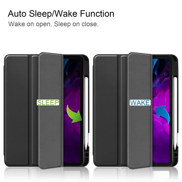 For iPad Pro 12.9 (2022) / (2021) / (2020) / (2018) PU Leather Stable Tri-fold Stand Stand Tablet Flip Case [with Pen Slot] - Black-Cellmalls
