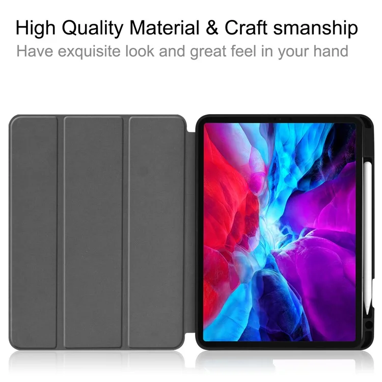 For iPad Pro 12.9 (2022) / (2021) / (2020) / (2018) PU Leather Stable Tri-fold Stand Stand Tablet Flip Case [with Pen Slot] - Black-Cellmalls