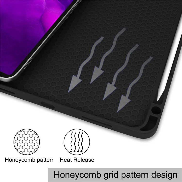 For iPad Pro 12.9 (2022) / (2021) / (2020) / (2018) PU Leather Stable Tri-fold Stand Stand Tablet Flip Case [with Pen Slot] - Black-Cellmalls