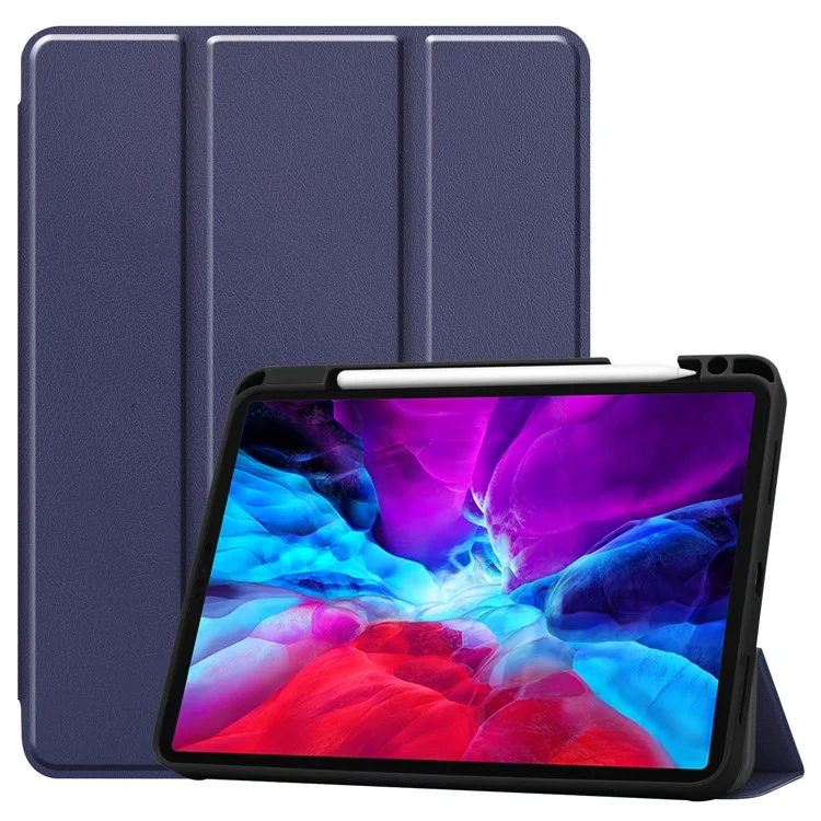 For iPad Pro 12.9 (2022) / (2021) / (2020) / (2018) PU Leather Stable Tri-fold Stand Stand Tablet Flip Case [with Pen Slot] - Black-Cellmalls