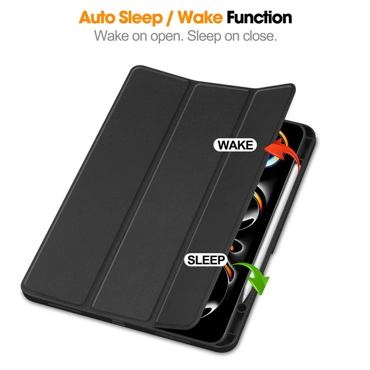 For iPad Pro 13 (2024) Stand Case Shock-Absorbent Leather Tablet Cover with Pen Slot - Black-Cellmalls