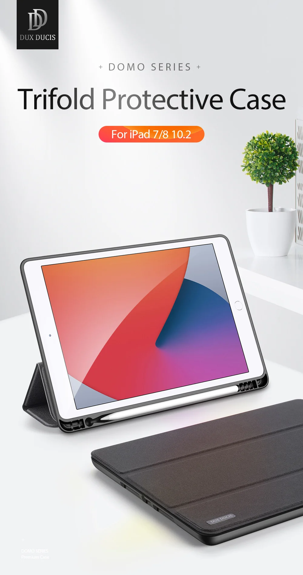 DUX DUCIS DOMO Series for iPad 10.2 (2021) / (2020) / (2019) Case Tri-Fold Stand PU Leather Smart Tablet Cover - Rose Gold-Cellmalls