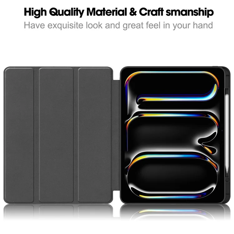 For iPad Pro 13 (2024) Stand Case Shock-Absorbent Leather Tablet Cover with Pen Slot - Black-Cellmalls