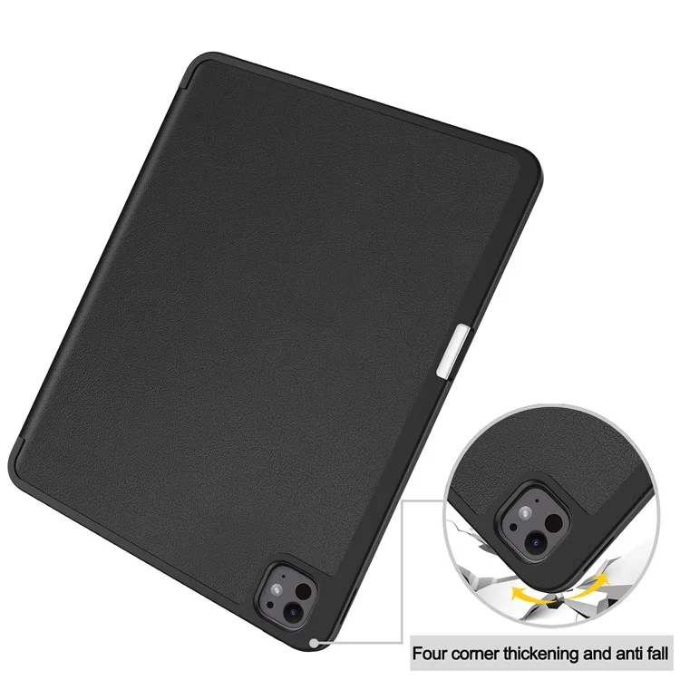For iPad Pro 13 (2024) Stand Case Shock-Absorbent Leather Tablet Cover with Pen Slot - Black-Cellmalls