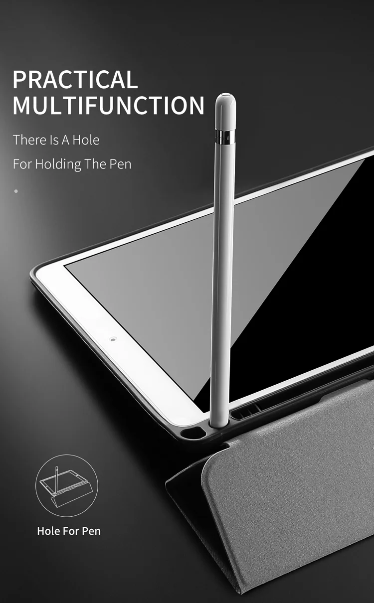 DUX DUCIS DOMO Series Tri-fold Stand PU Leather Smart Auto Wake/Sleep Cover with Pen Groove for iPad 9.7-inch (2018) / (2017) - Black-Cellmalls