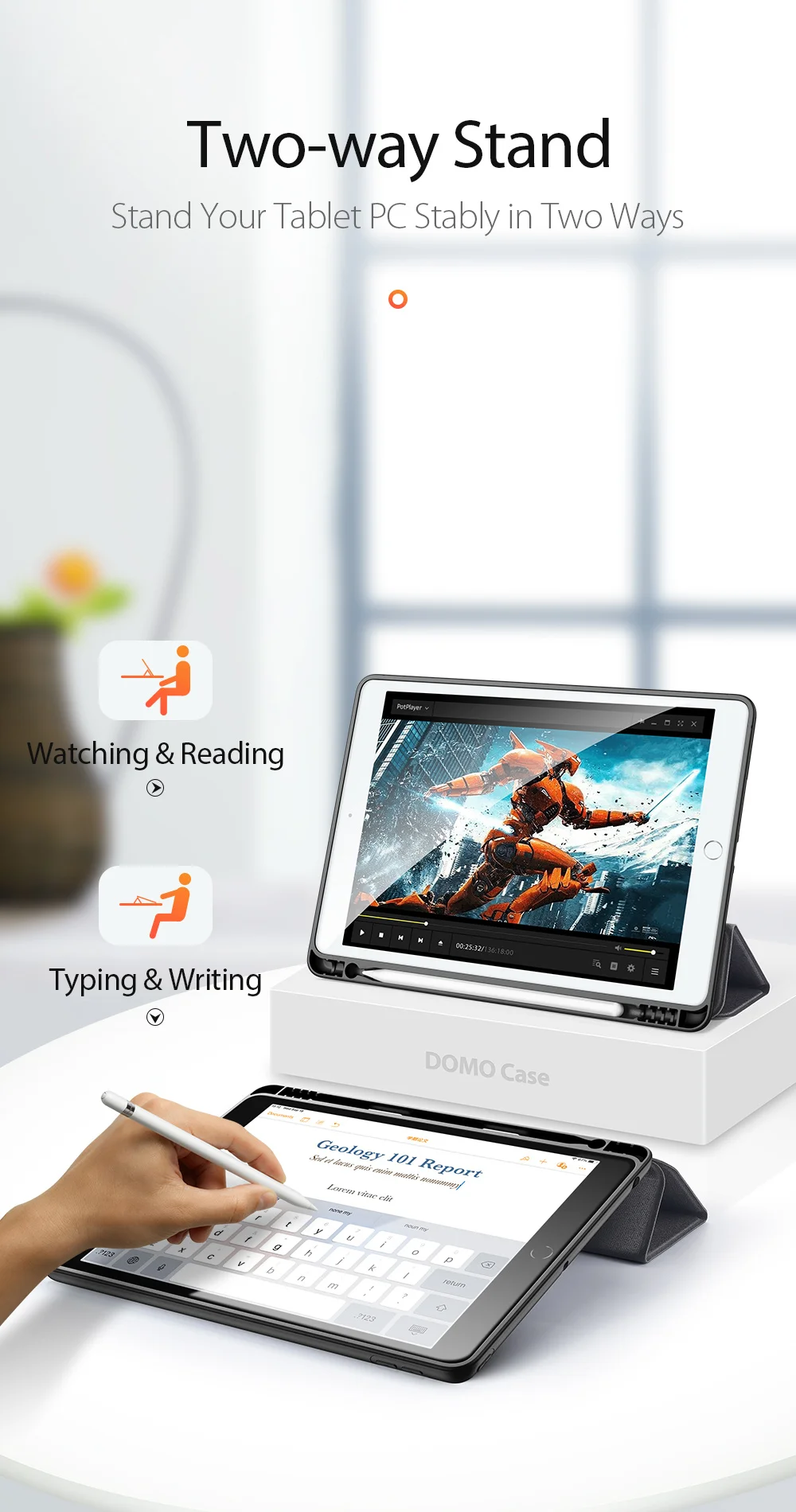 DUX DUCIS DOMO Series for iPad 10.2 (2021) / (2020) / (2019) Case Tri-Fold Stand PU Leather Smart Tablet Cover - Rose Gold-Cellmalls