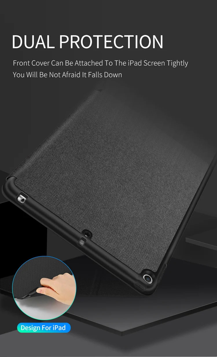 DUX DUCIS DOMO Series Tri-fold Stand PU Leather Smart Auto Wake/Sleep Cover with Pen Groove for iPad 9.7-inch (2018) / (2017) - Black-Cellmalls