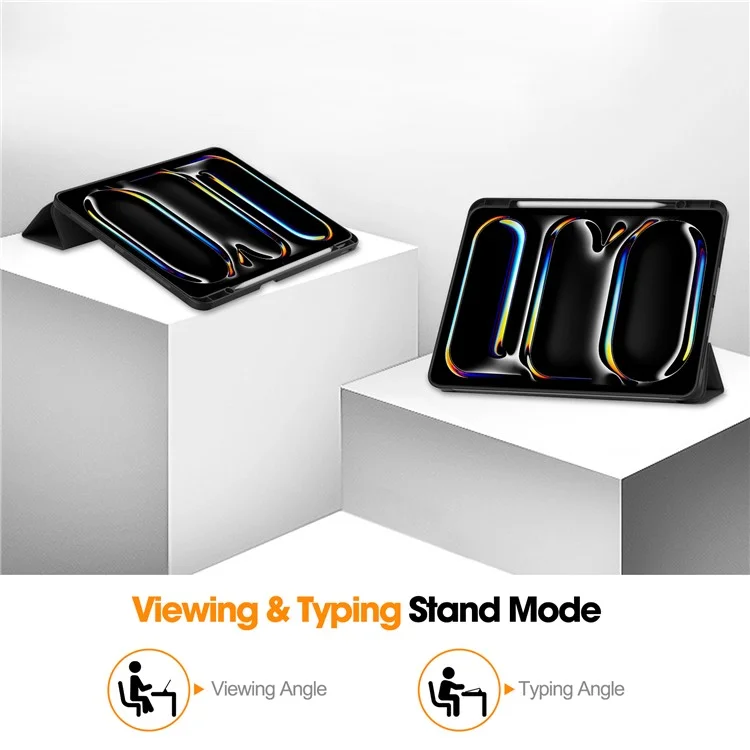 For iPad Pro 13 (2024) Stand Case Shock-Absorbent Leather Tablet Cover with Pen Slot - Black-Cellmalls