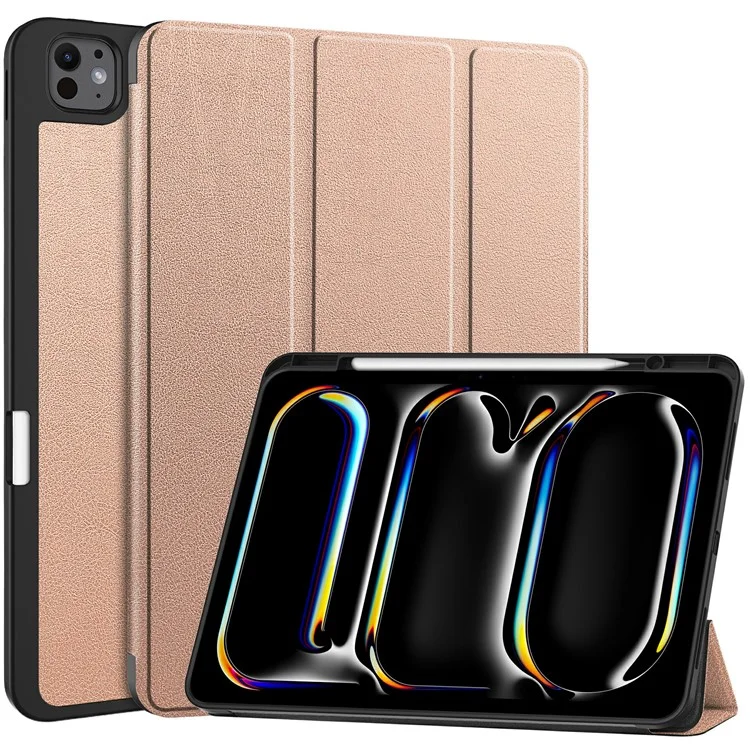 For iPad Pro 13 (2024) Stand Case Shock-Absorbent Leather Tablet Cover with Pen Slot - Black-Cellmalls